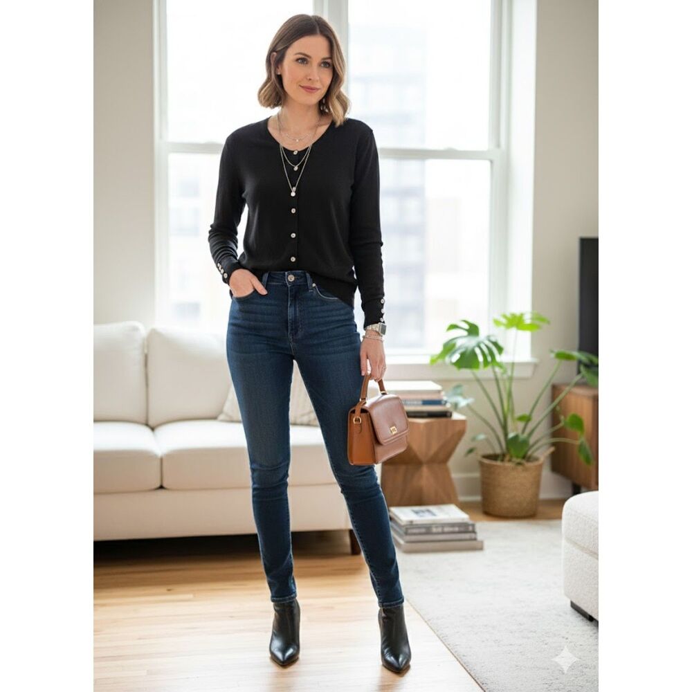 Worthington Petite Cardigan Sweater – Size Large (Petite) - Black button down